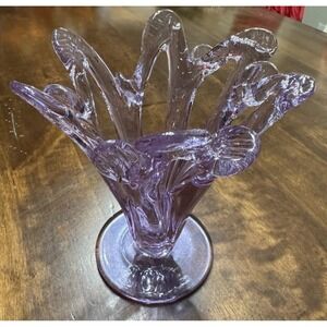 Vintage Lilac Purple Amethyst Footed Glass Vase Art Sculpture Pulled Free Form
